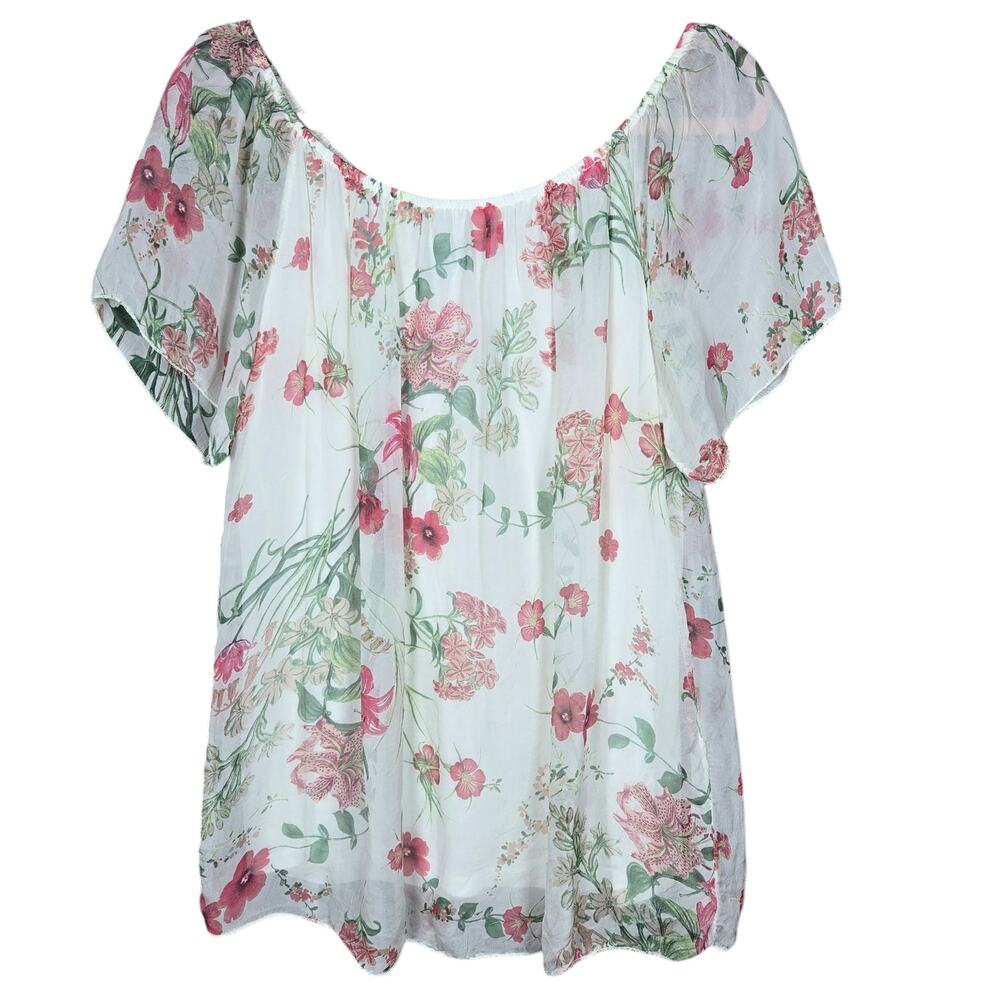 Luisa Ricci Silk Blouse‎ Womens Large Flutter Sleeve Floral Romantic Soft Girl